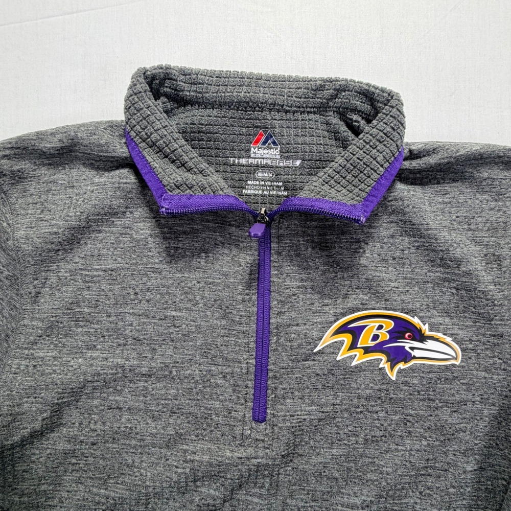 Majestic Baltimore Ravens‎ Thermabase Mens M Gray Purple Quarter Zip Pullover
